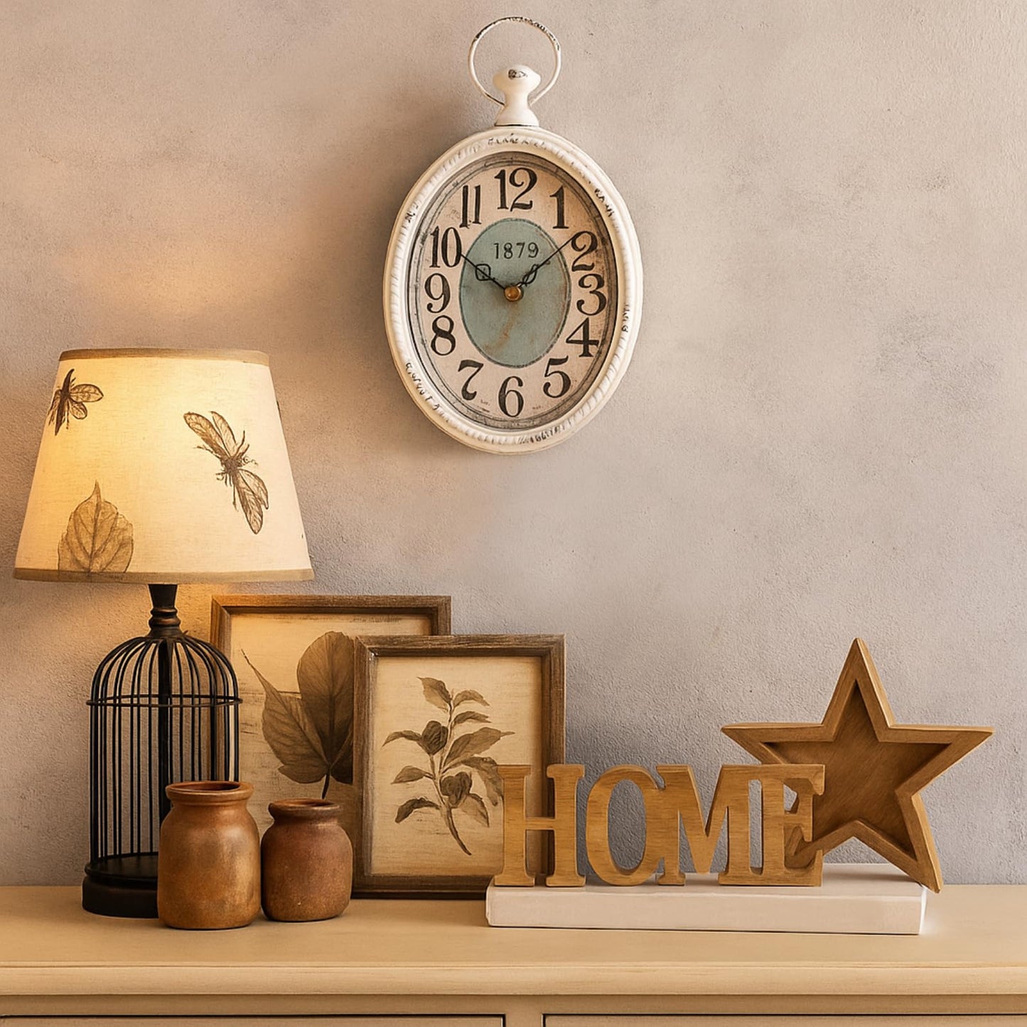 ZENFUN Oval Retro Wall Clock, Rustic Silent Clocks, Elegant Vintage Style, White Antique Design, Battery Operated Non Ticking Wall Clock for Kitchen,Farmhouse, Office(12" H x 6.7" W)