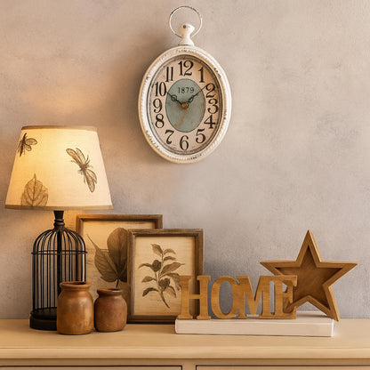 ZENFUN Oval Retro Wall Clock, Rustic Silent Clocks, Elegant Vintage Style, White Antique Design, Battery Operated Non Ticking Wall Clock for Kitchen,Farmhouse, Office(12" H x 6.7" W)