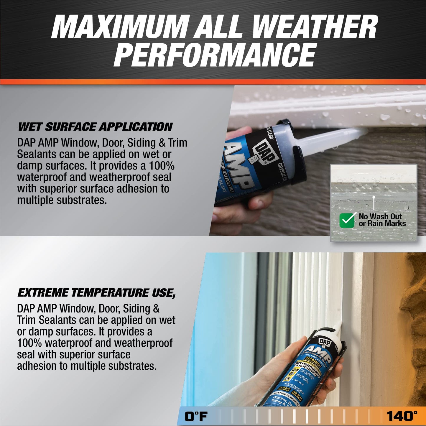 DAP AMP All Weather Window, Door and Siding Sealant, Clear, 9 Oz (7079800761)
