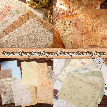 226 Sheets Textured Scrapbook Paper Kit with Photo Tapes, Vintage Scrapbooking Supplies Craft Paper for Junk Journal Supplies Planner Mixed Collage Materials Embellishments