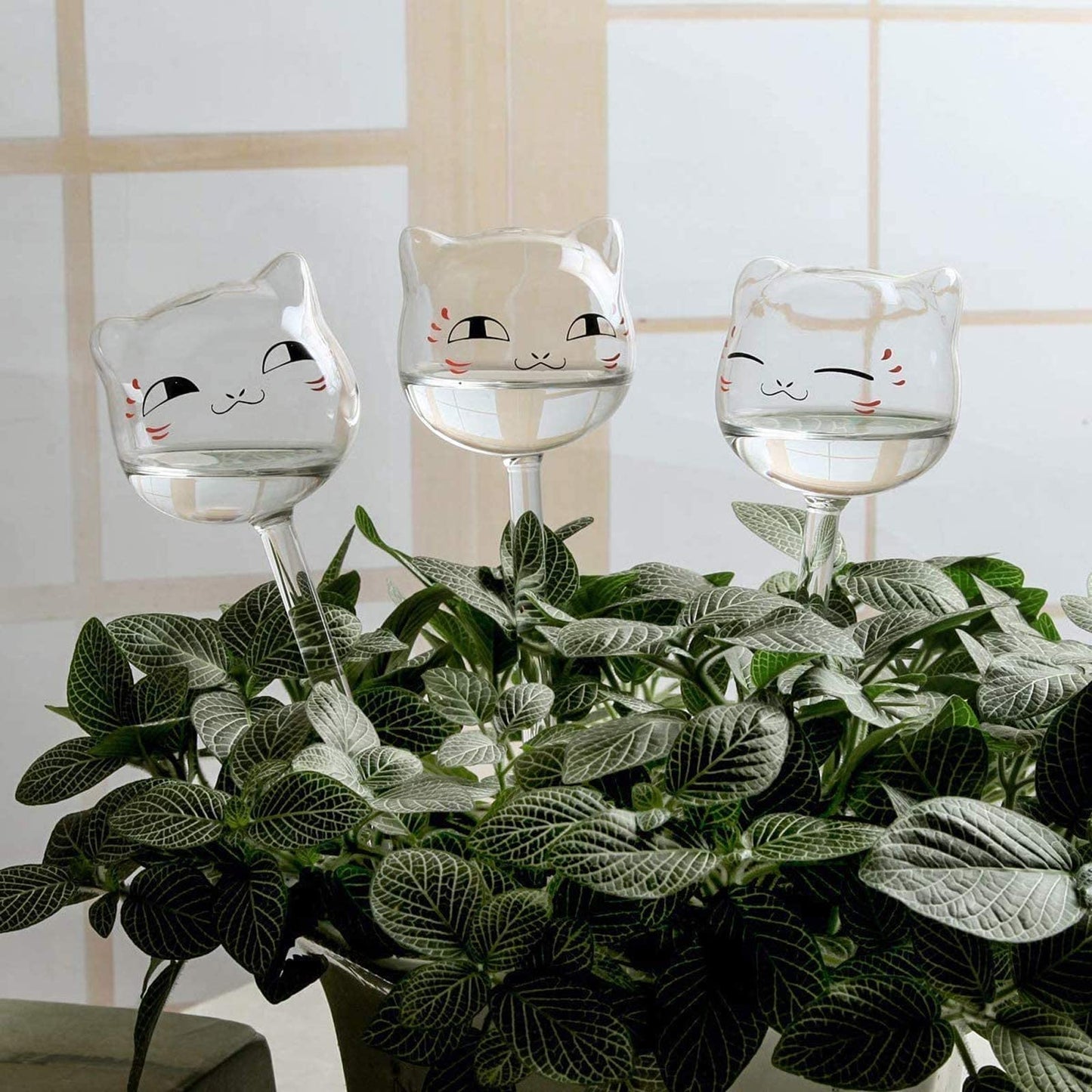 3 Pack Clear Plant Self-Watering Globe,Hand-Blown Glass Bulb Pot Plant Waterer Automatic Irrigation System,Cat Shape Bulbs, Planter Insert for Indoor & Outdoor Plants, Vacation