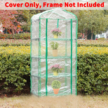SHANGXING 4 Tier Roll-Up Zipper Door Greenhouse Replacement Cover- 63 x 27 x 19 Inch Clear PVC Plant Greenhouse Cover for Gardening Plants Cold Frost Protection Wind Rain Proof (Frame NOT Include)