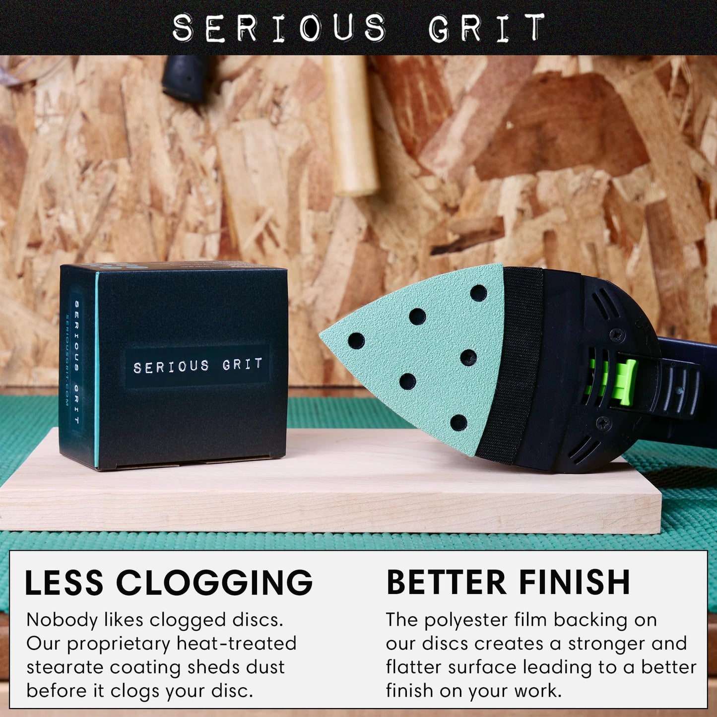 Serious Grit - 3.5" (93mm) 6-Hole 220 Grit Triangle Sanding Sheets - Fits Festool Rotex RO 90 Delta - Heavy-Duty Hook & Loop Film Disc Abrasives - Sandpaper for Detail Sanders - 50 Pack Box