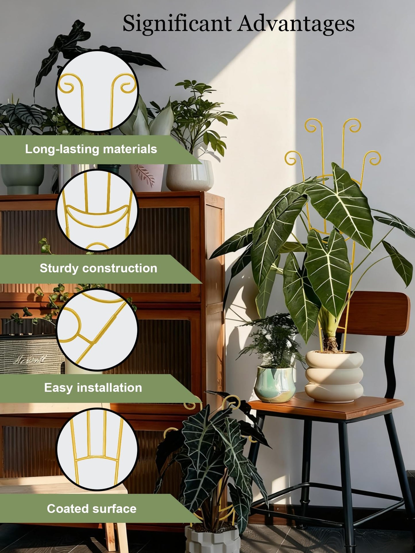 2 Pack Large Metal Trellis for Potted Plants, 33 Inch Monstera Plant Support Stakes for Indoor Climbing Plants, Expandable Garden Pothos Vine Snake Climber Outdoor(Gold)