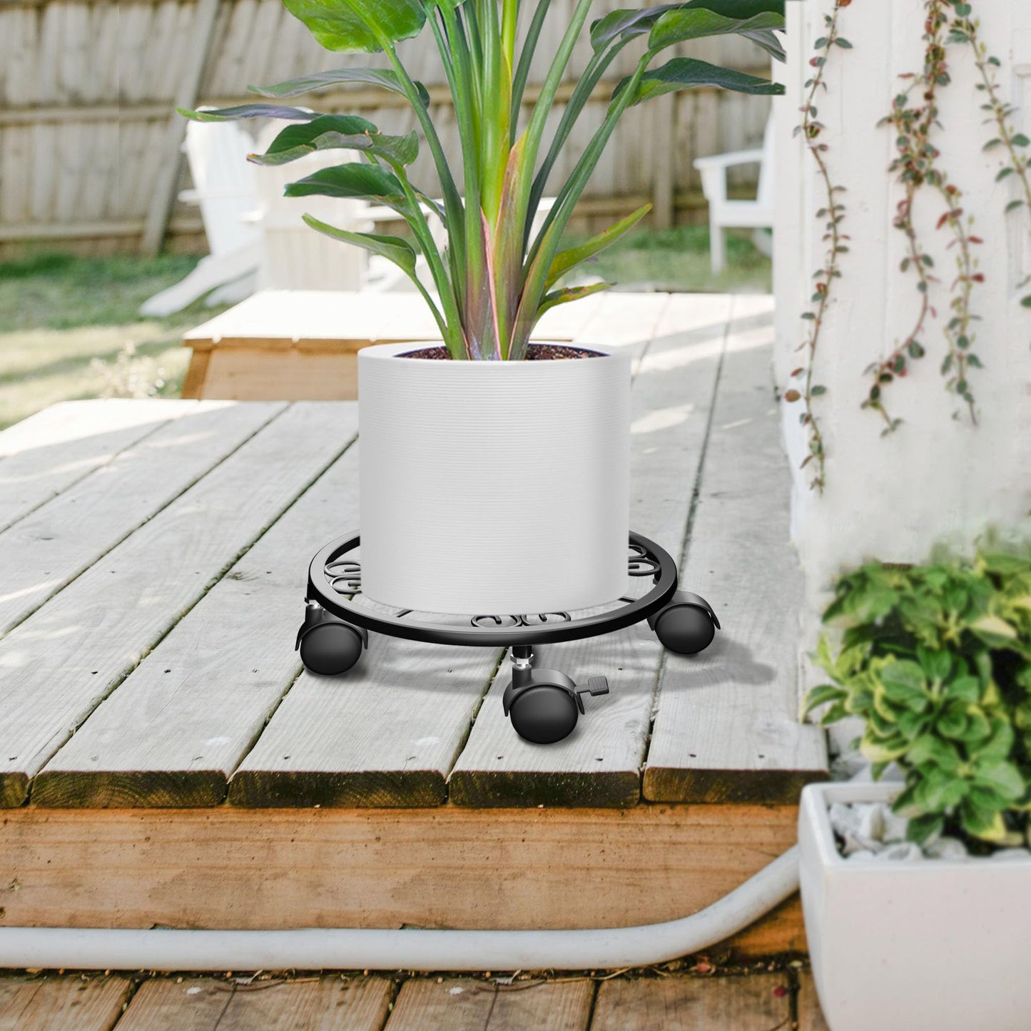 Chinpakden 10.24" Plant Stand with Wheels - 2 Pack Plant Caddy, 360 °Rotatable and Lockable Plant Rollers, Easy to Move, Plant Tray with Casters for Indoor Outdoor Wine Cellar.