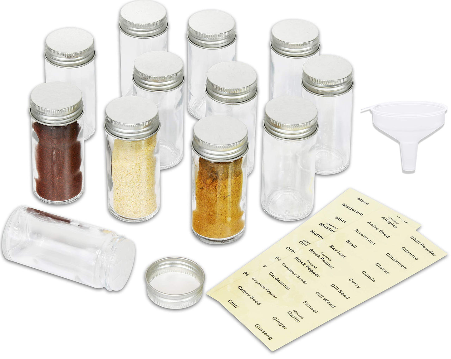 Simple Houseware Spice Jars 12 Pack-3oz Glass Round Bottles with Labels
