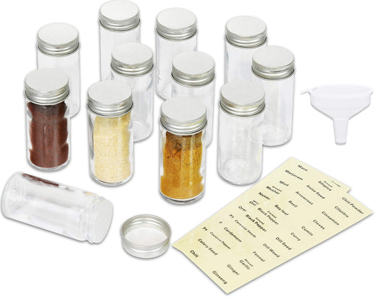 Simple Houseware Spice Jars 12 Pack-3oz Glass Round Bottles with Labels