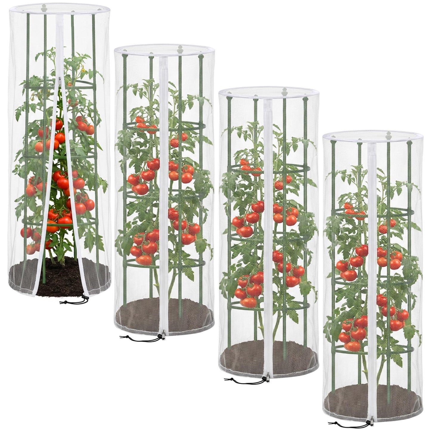 4 Pcs 59" x 18" Garden Bird Netting for Round Plant Cages - Tomato Cage Plants Protective Net Cover, Tomato Trellis Insect Barrier Mesh for Vertical Climbing Plants Fruits Flowers (Cage Not Included)