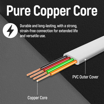 Uvital 100 Feet White Phone Extension Line Cord, Standard RJ11 6P4C Telephone Cable Wire, Landline Phone Wire for Telephone, Modem, Fax Machine