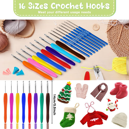 Spardar Crochet Kit, Knitting Kit for Beginners with Crochet Yarn, Crochet Hooks, Crochet Accessories and Portable Storage Bag Great for Adults, Elderly and Kids (Dark Blue)