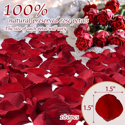 180 PCS Dried Real Red Rose Flower Petals Confetti for Wedding, 1.75oz Preserved Freeze Petals for Romantic Night Wedding Proposal Centerpeice Decor