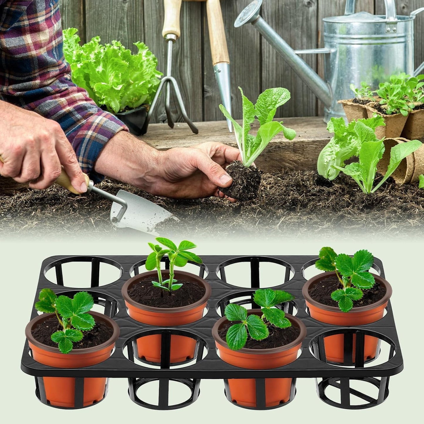 12 Cell Nursery Planter Pots Trays, 6-Pack Seed Starter Pots Moving Trays, Plant Pot Shuttle Carry Holder and Trays for 4 inch Round Plastic Nursery Pots Flowerpot Carrier Transporting