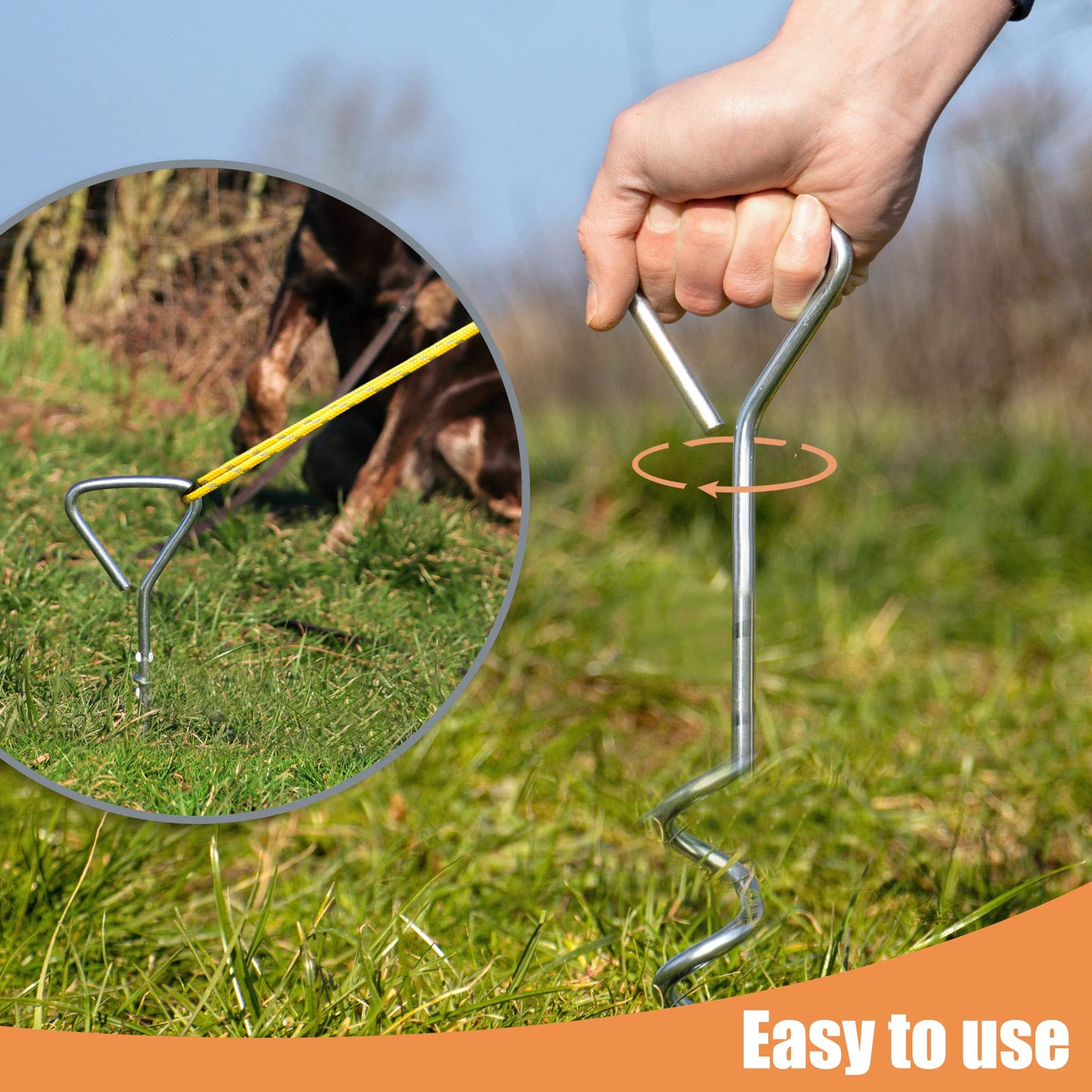 Aoipend Heavy Duty Tree Stakes Kit, Supports for Leaning Trees 3pcs Spiral Metal Stakes-3pcs Straps-40ft Reflective Guy Lines Resistant to Strong Winds Anchoring Kits for Young Trees Tent