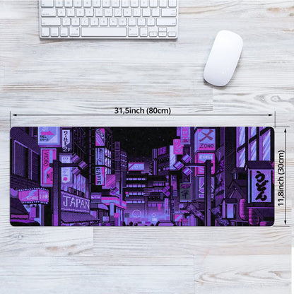 DESIGNFULLPRINT Dark Purple Japanese Anime Retro Vaporwave Mouse Mat Computer Pad for Lap Desk Mat Anime Mouse Pad Kawaii Large Gaming Pad for Mouse and Keyboard QDH