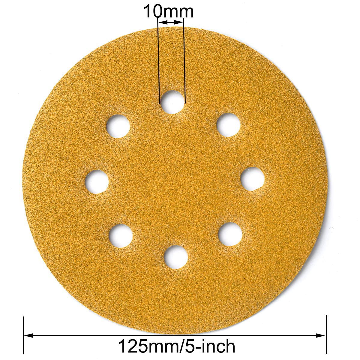 Aiyard 5-Inch 8-Hole Hook and Loop Sanding Discs, 60/80/120/150/220/320/400 Assorted Grits Gold Sanding Disc for Random Orbital Sander, 105-Pack