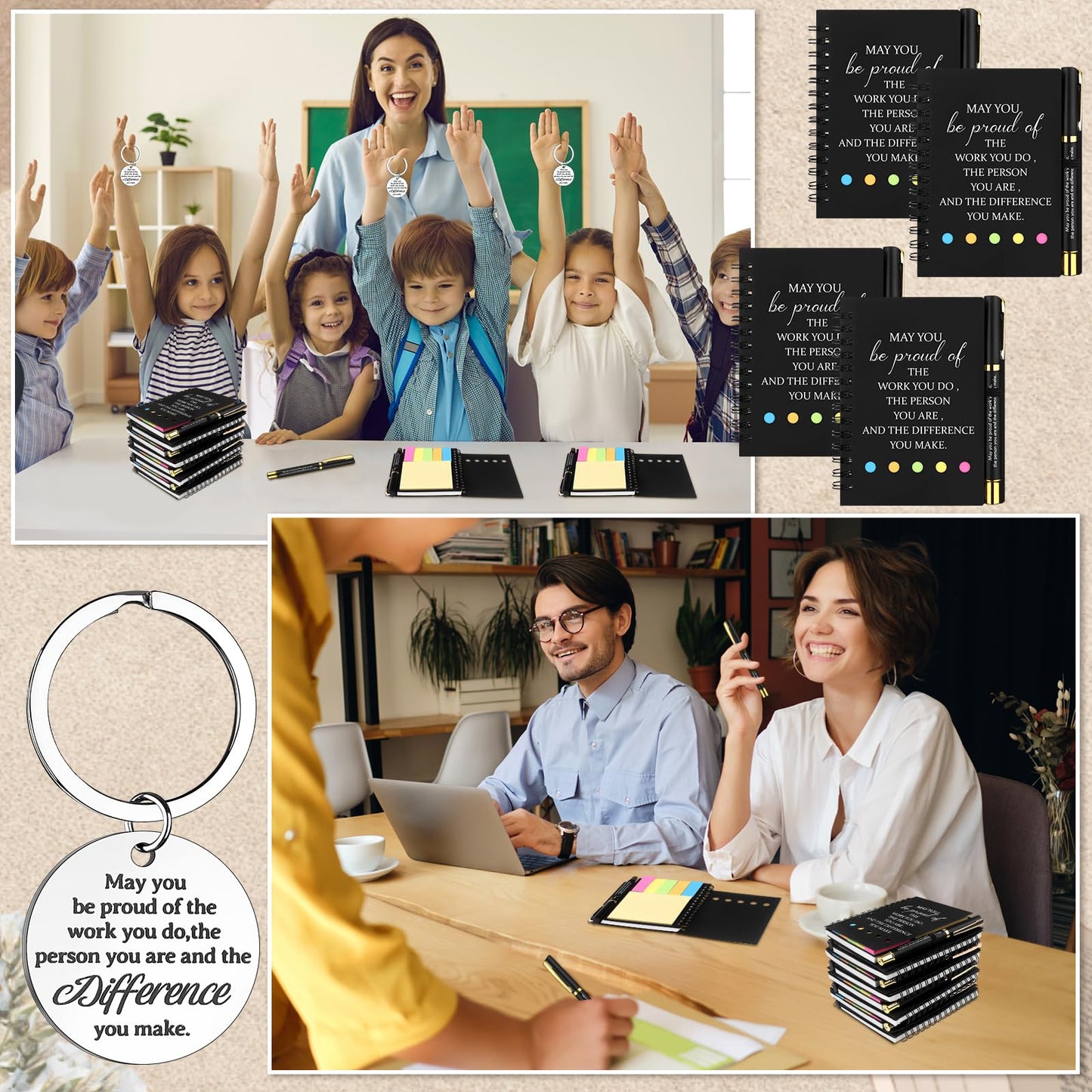 8 Set Inspirational Gifts Include Motivational Notebooks with Inspirational Pens Thank You Keychains Employee Appreciation Gifts Bulk Thank You Gift for Colleague Coworker Staff Team Volunteer Teacher