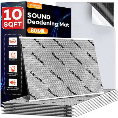 10 sqft (0.95 sqm) Car Sound Deadening Mat 80 mil , 10 Pack Sound Deadener for Vehicles , Butyl Automotive Sound Deadener, Noise Insulation and dampening Mat