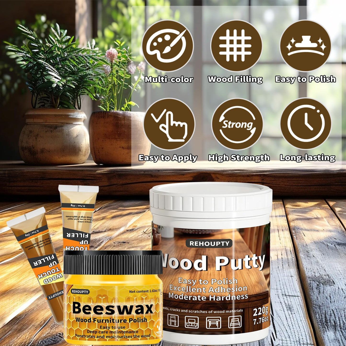 Wood Furniture Repair Kit, All-in-One Hardwood Floor Scratch Repair Kit Include Wood Putty & 12 Colours Wood Touch Up Markers and Beeswax, Vinyl Floor Repair Kit for Scratch, Cracks, Stain, Holes