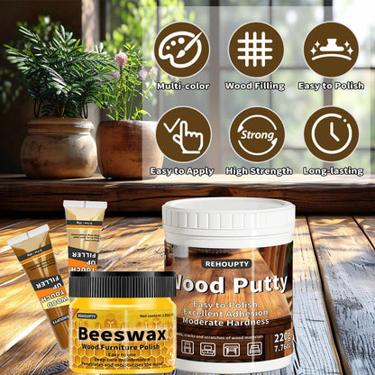 Wood Furniture Repair Kit, All-in-One Hardwood Floor Scratch Repair Kit Include Wood Putty & 12 Colours Wood Touch Up Markers and Beeswax, Vinyl Floor Repair Kit for Scratch, Cracks, Stain, Holes
