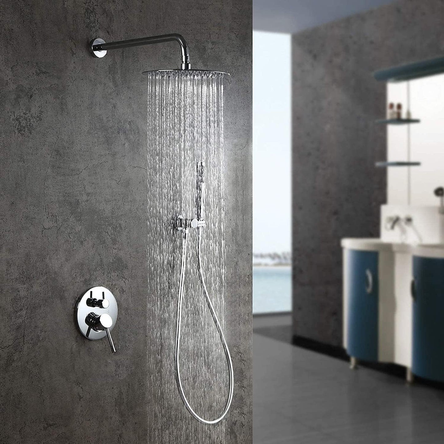 Rainfall Shower Head,8" Round Stainless Steel Rain Shower Heads with Anti-Limescale Nozzles Waterfall ShowerHead, Ultra-Thin Desigh Shower Rain Head with Adjustable Angles