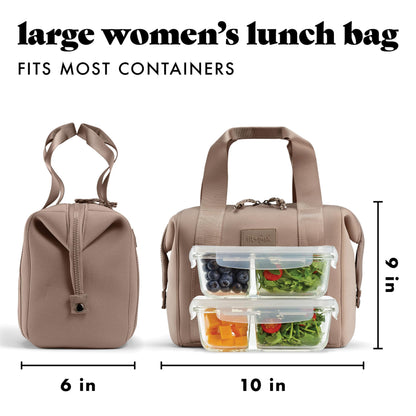 Fit & Fresh Neoprene Lunch Bag for Women, Insulated Womens Lunch Bag for Work, Tear & Stain Resistant Large Lunch Box for Women with Containers and Ice, Machine Washable Remi Lunch Bag, Taupe