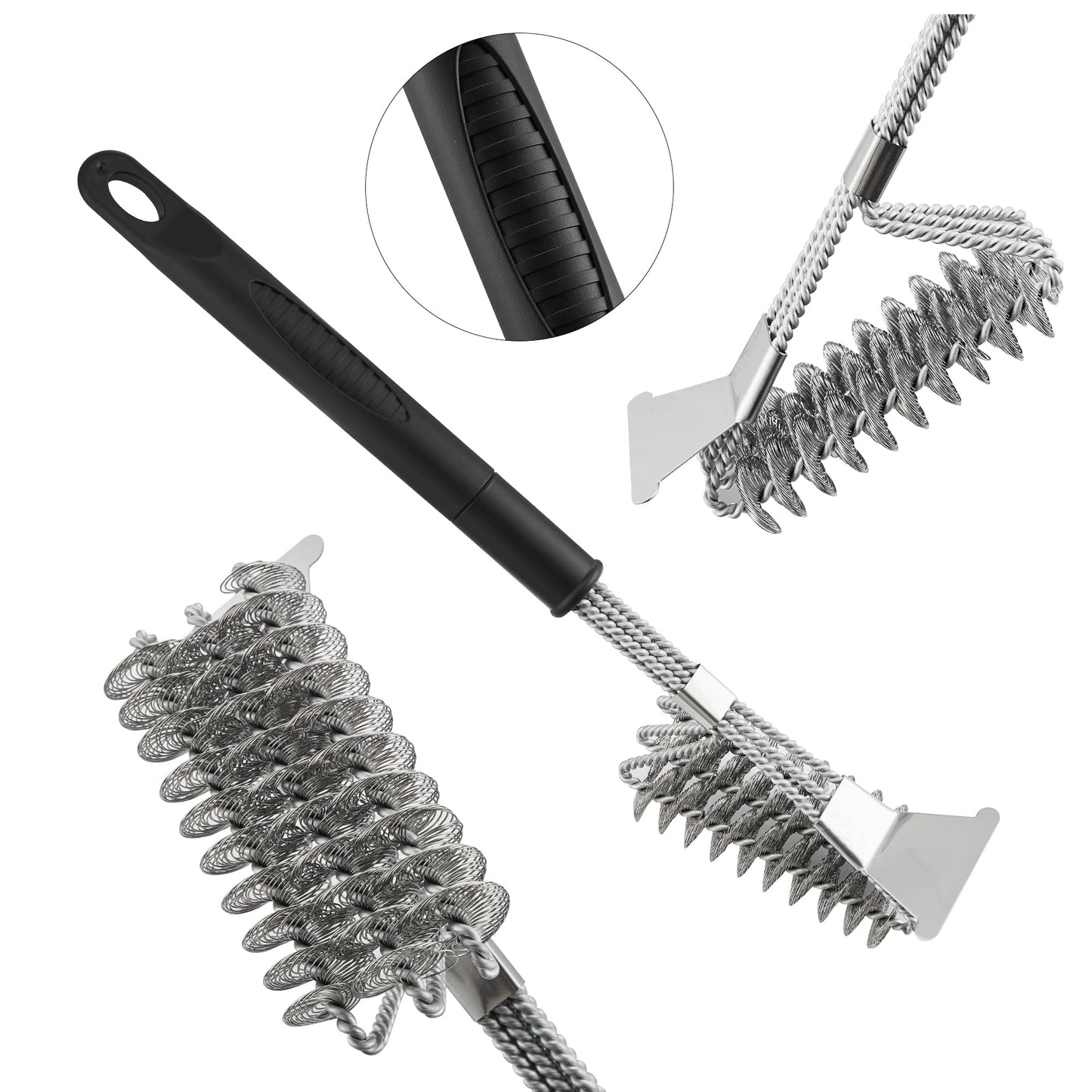 BBQ Brush for Grill, Grill Brush with Scraper, Bristle Free BBQ Accessories for Gas, Charcoal, Smoker Grill - 2 Pack