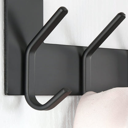 SKOLOO Over The Door Hooks for Hanging Coats Towel Key Clothes - 6 Hooks, Over The Door Towel Rack for Bathroom, Stainless Steel Over Door Coat Hook (Square, Black)