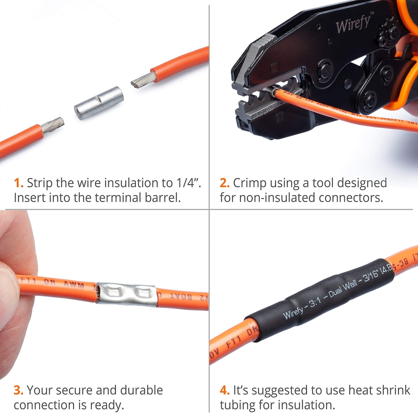 Wirefy 200 PCS Non Insulated Butt Connectors Kit - Butt Splice Connectors - Uninsulated Crimp Wire Connectors - 24-8 AWG