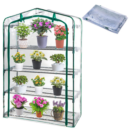DECOHS Extra Wide 4 Tier Greenhouse Replacement Cover- 63 x 40 x 19 Inch Clear PVC Plant Gardening Greenhouse Cover with Roll-Up Zipper Door for Gardening Plants Flowers (Frame Not Include)