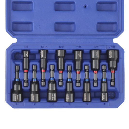 WORKPRO 12PCS 1/4” Nut Driver Set, SAE & Metric Hex Nut Driver Set, 8-14mm and 1/4''-9/16'' Impact Nut Driver Bit Set, Nutsetter Driver Bits