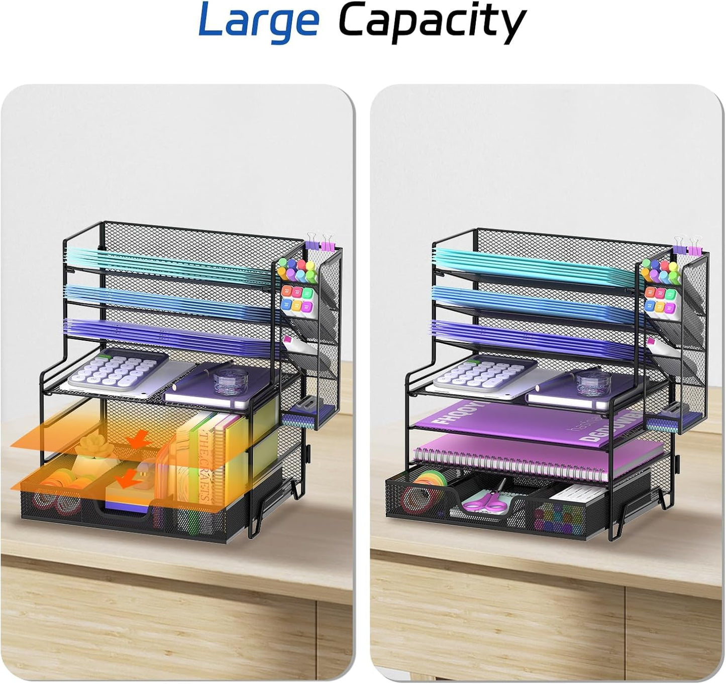 Reeplan 4 Tier Paper Organizer with File Holder and Pen Holder, 7 Tier Desk File Organizer, Desk Organizers and Accessories for Office Home School, Black