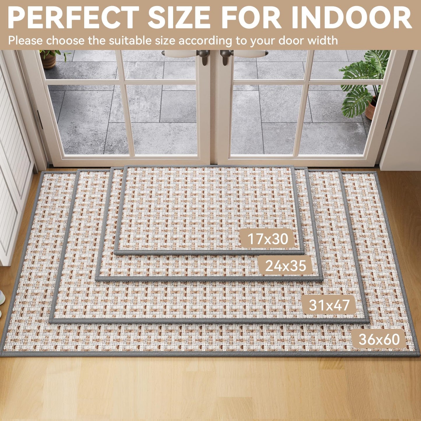 Door Mat 17"x30",Door Mat Indoor Entrance Dirt Resistant and Absorbent Non-Slip Rubber Backing Front Door Mats Washable Low-Profile Indoor Mats for Entryway, Inside Entrance Easy Clean Gray