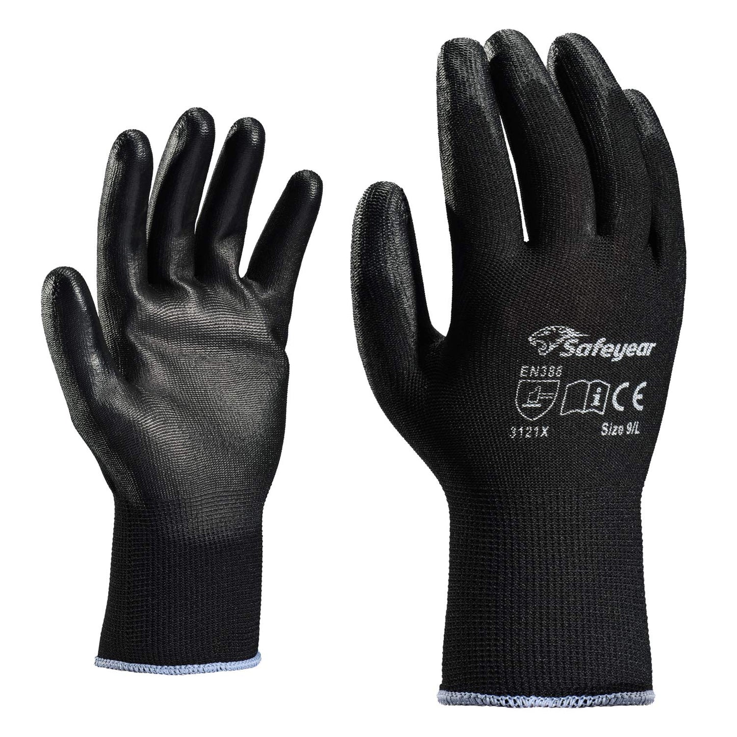 SAFEYEAR 12 Pairs PU Coated Work Gloves for Cleaning, Automobile Assembly, Precision Operation and More (Black L)