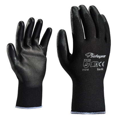 SAFEYEAR 12 Pairs PU Coated Work Gloves for Cleaning, Automobile Assembly, Precision Operation and More (Black L)