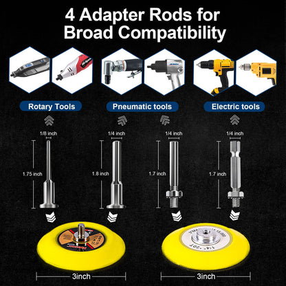 130 Pieces 3 Inch Sanding Disc, GOH DODD Headlight Restoration Kit Hook and Loop Sanding Pads 60 to 10000 Grit Wet Dry Sandpaper with 1/8" 1/4” Shank, Backer Plate, Polishing Pads and Interface Pad