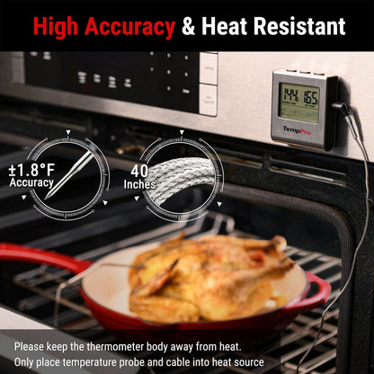 ThermoPro TP-16 Meat Thermometer with Stainless Steel Probe for Indoor Outdoor Use, Digital Cooking Thermometer for Grill, Barbecue, Oven, Smoker, Candy