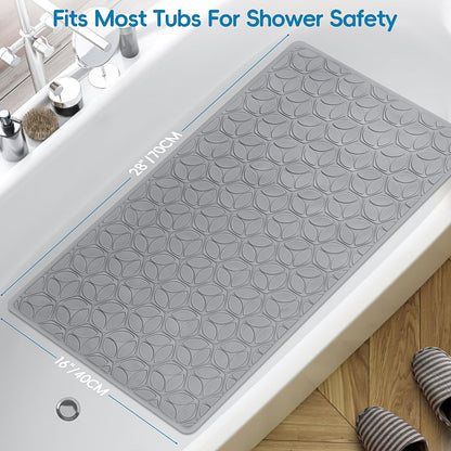 WRISIN Bathtub Mat Non Slip with Suction Cups - 100% Rubber Bathroom Mat Textured for Bath Tub Shower Safety - Soft on Touch - BPA/PVC Free - Pet Dog Bath Mat - Machine Washable - 16 × 28 Inch（Gray）