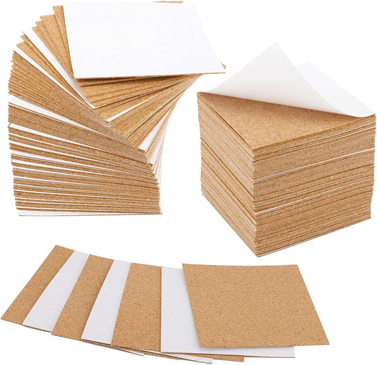 Self Adhesive Cork Squares, 100 PCS 4 x 4 Inch Strong Cork Adhesive Sheets, Reusable Cork Board Cork Backing Sheets, Mini Wall Cork Tiles Mat for Coasters and DIY Crafts