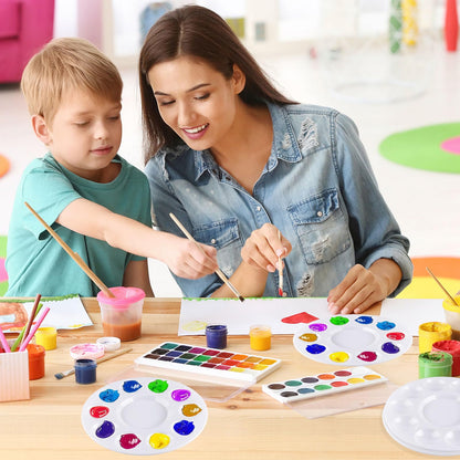 Supkiir 40pcs Plastic Paint Palette Tray, Round Watercolor Paint Tray with 10 Wells, Watercolour Palette Art Supplies for Acrylic Oil DIY Craft Painting Paints Brushes