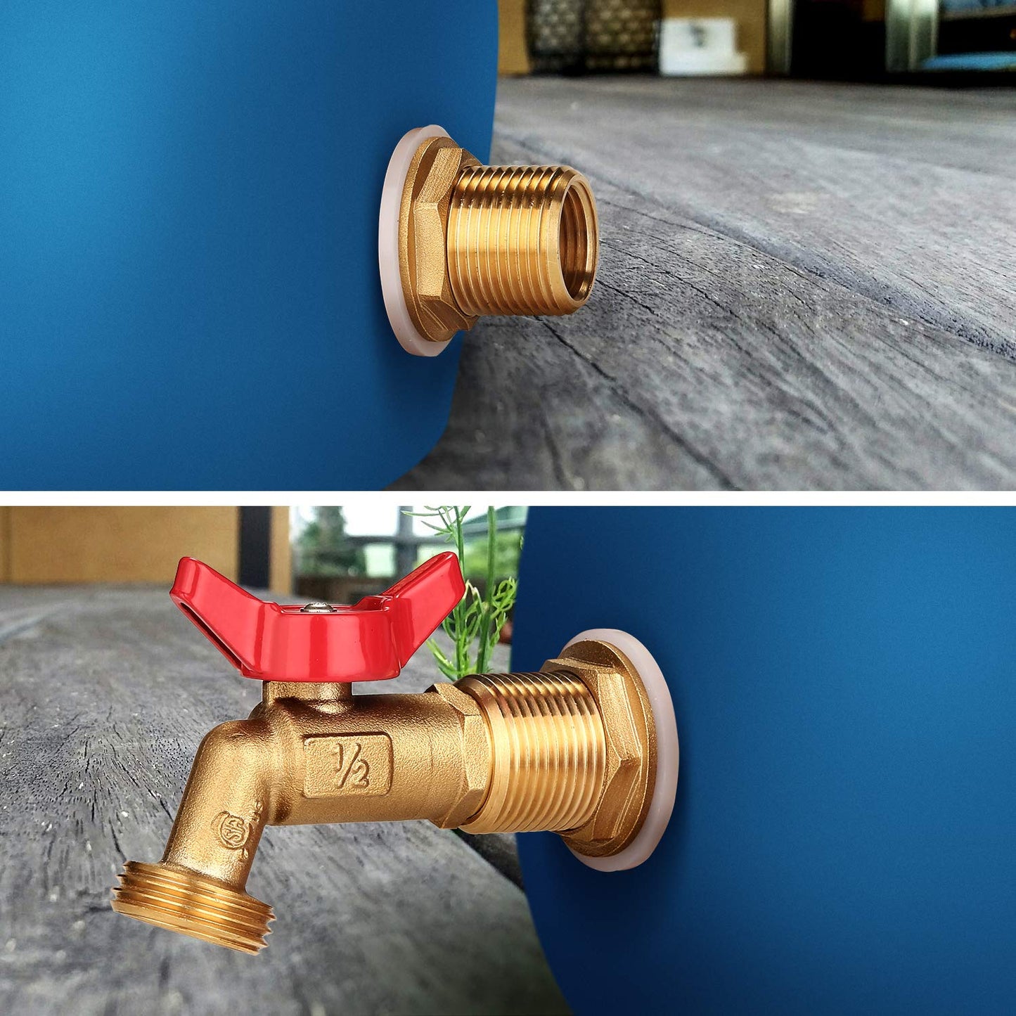 WADEO Rain Barrel Spigot Kit Brass Rain Barrel Quarter Turn Ball Valve Spigot with Bulkhead Fitting