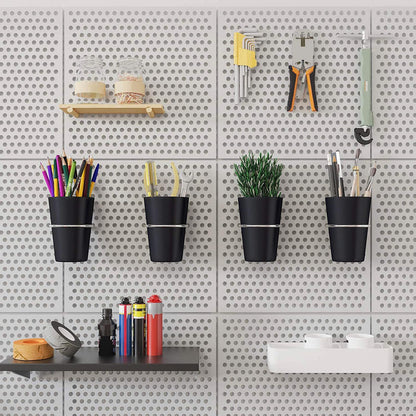 TAICHEUT 16 Set Pegboard Hooks with Pegboard Cups,Peg Board Cups with Ring, Black Pegboard Bins Pegboard Cup Holder Accessories for Office Wall Organizing Storage Tools
