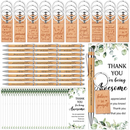 30Set Thank You Bulk Gifts Inspirational Quote Pens Motivational Ballpoint Pen Thank You Cards Inspirational Keychains Employee Appreciation Gifts for Coworker Staff Teacher Nurse Volunteer Leave Gift