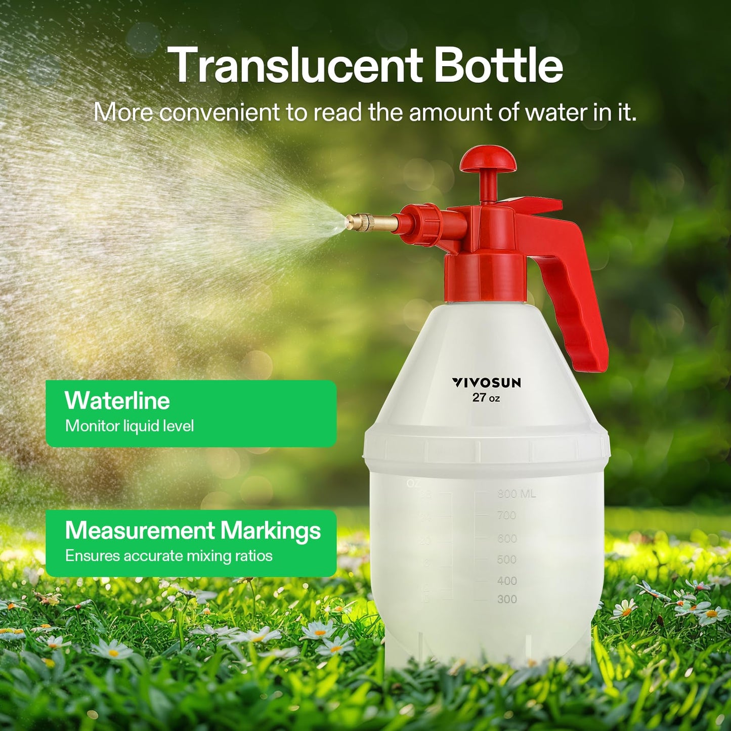 VIVOSUN 0.2Gallon Hand held Garden Sprayer Pump Pressure Water Sprayers, 27 oz Hand Sprayer for Lawn, Garden (0.8L Red)