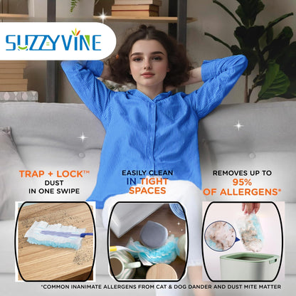 SUZZYVINE Disposable Duster Refills, 180 Dusters Refills, Total 30 Count,Blue and White