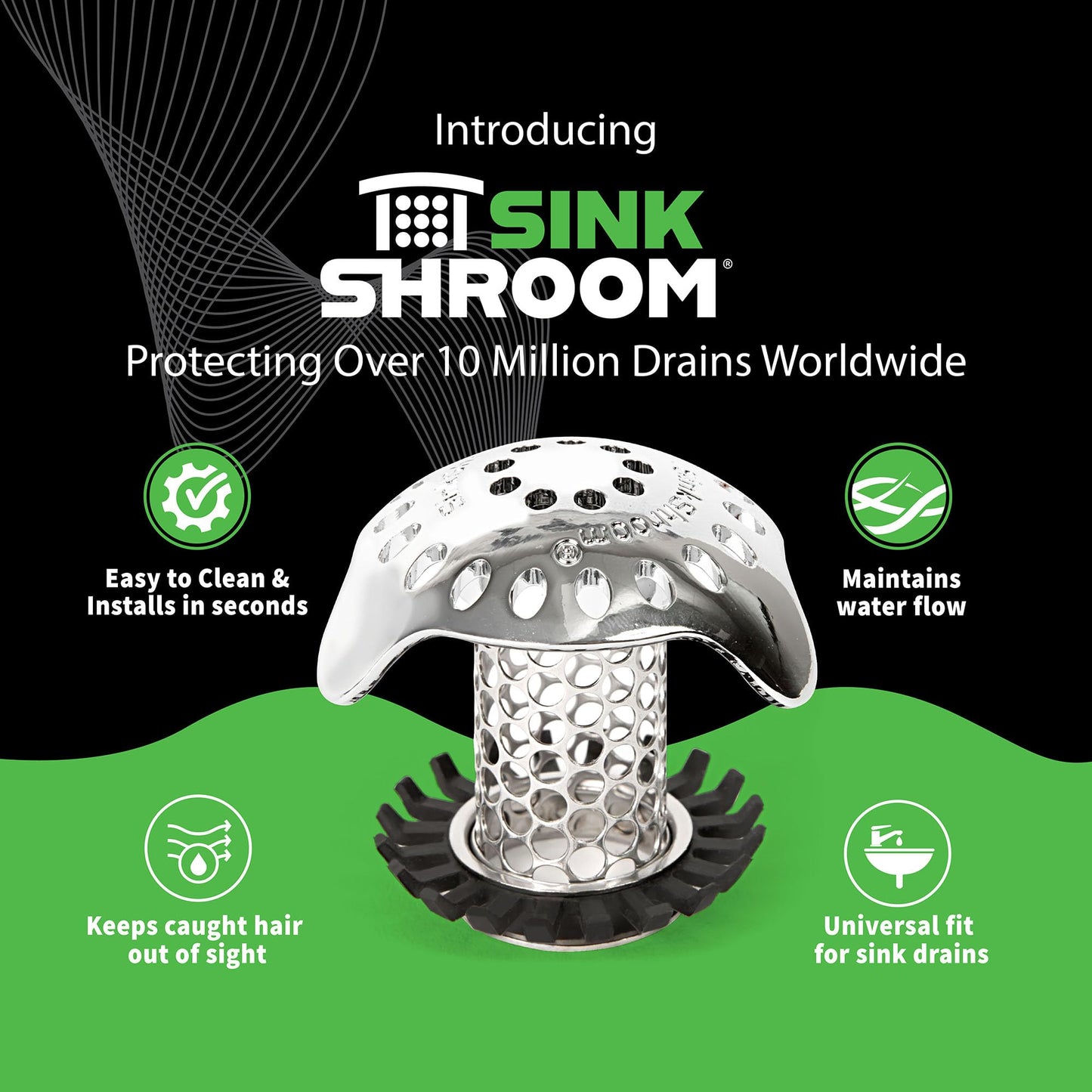 SinkShroom Ultra Revolutionary Bathroom Sink Drain Protector, Stainless Steel with Stopper