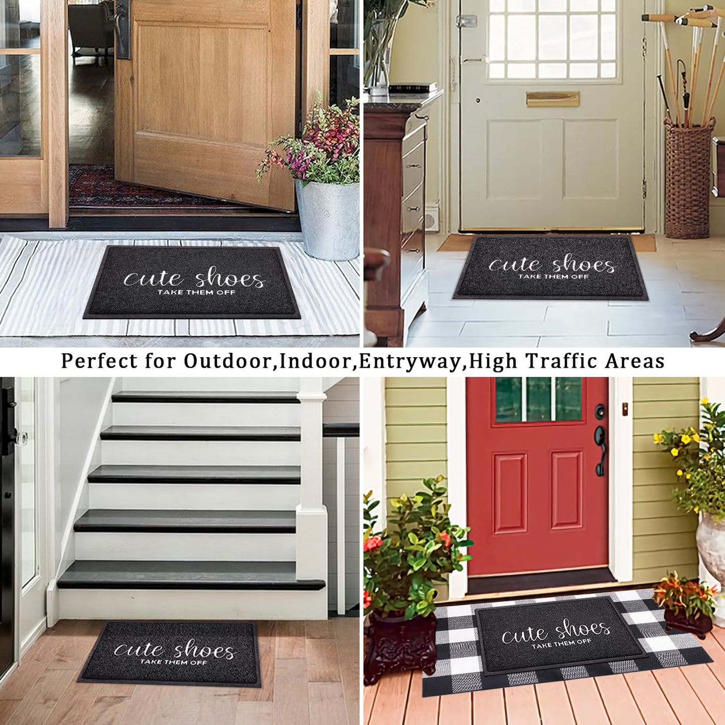 Welcome Mat Indoor Front Door Mats Outdoor for Home Entrance Durable PVC Material with Non Slip Rubber Backing Cute Shoes TAKE Them Off Mats Doormat for Indoor Outdoor High Traffic Areas