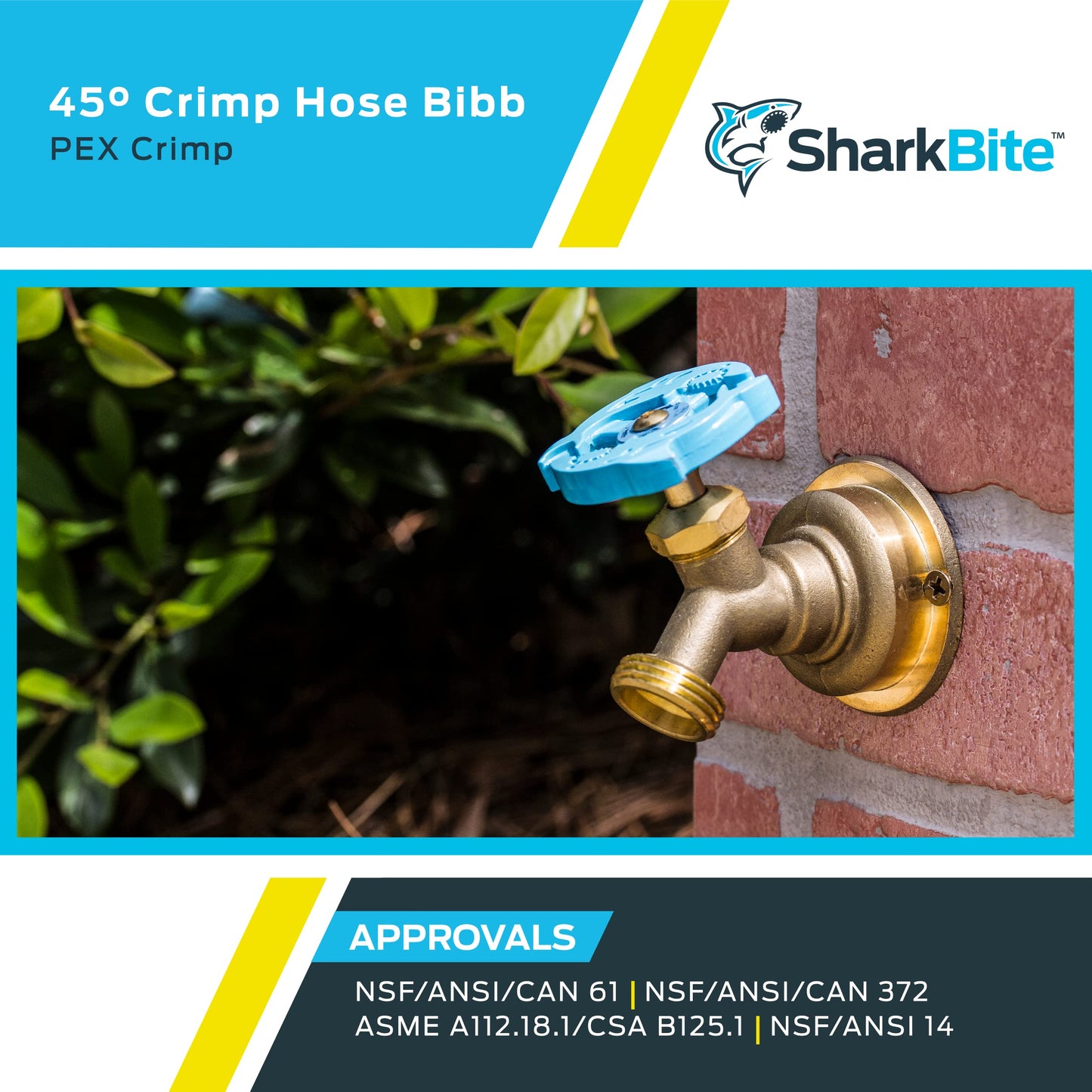 Sharkbite 1/2 x 3/4 Inch MHT Brass Crimp 45 Degree Hose Bibb, PEX Pipe, PE-RT, UC24632Z