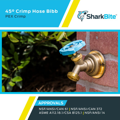 Sharkbite 1/2 x 3/4 Inch MHT Brass Crimp 45 Degree Hose Bibb, PEX Pipe, PE-RT, UC24632Z