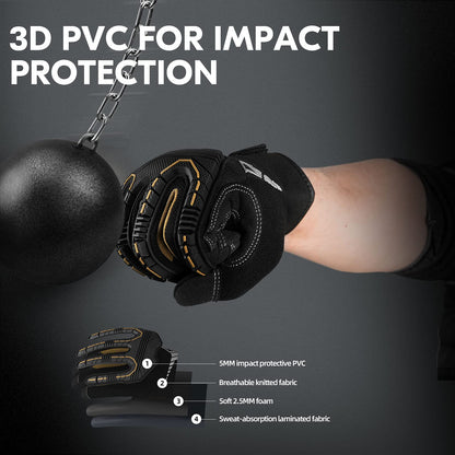 Vgo 1 Pair Heavy Duty Mechanic Gloves, Work Gloves, Impact Reducing, Touchscreen (Size L, Black, SL8849)