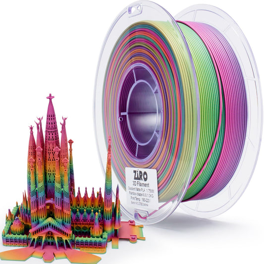 ZIRO 3D Printer Filament PLA, Fast Color Changing Filament(Matte), Color Change by Length PLA, Fit Most FDM 3D Printers, Matte Finish 1KG/ 2.2lbs Spool, Rainbow Blaze